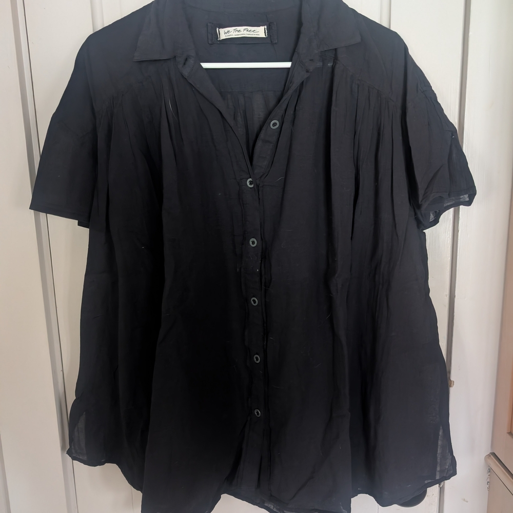 We The Free Black Button-Up Short Sleeve Shirt